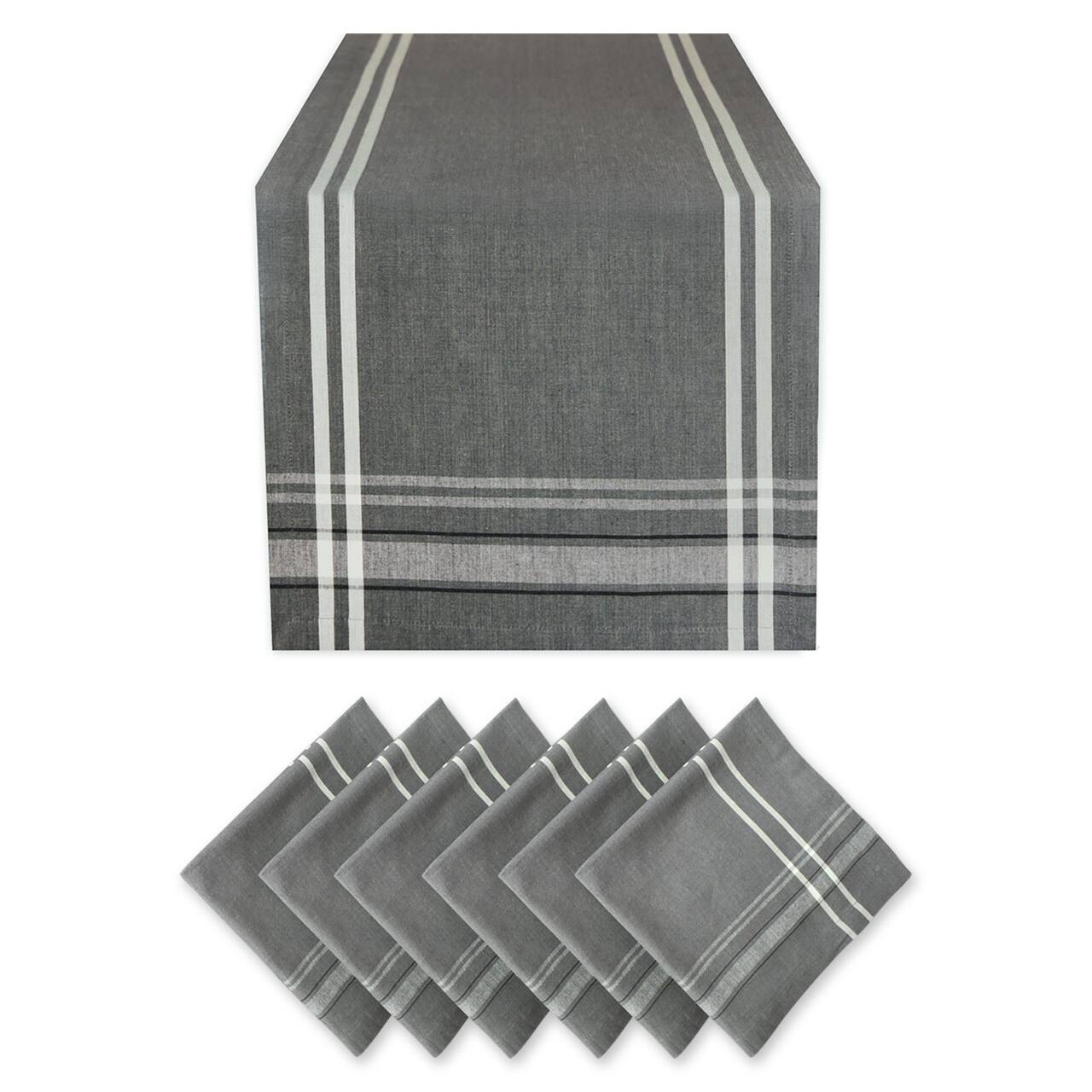DII® Gray French Stripe Table Runner & Napkin Set
